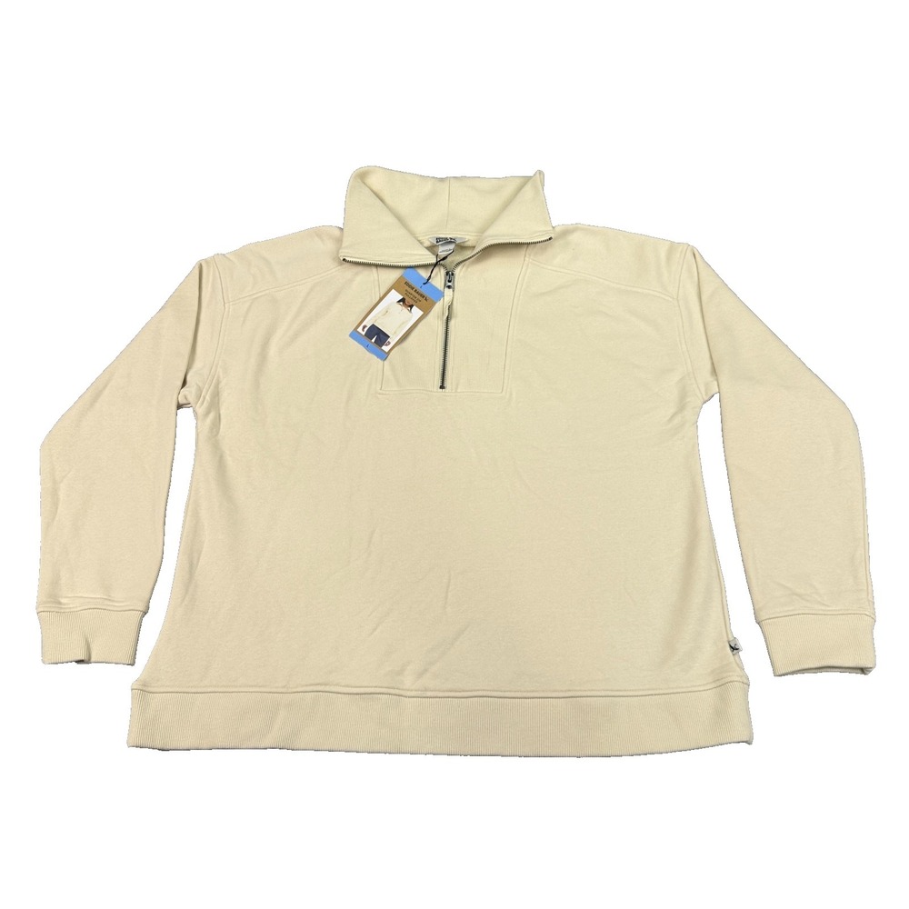 Eddie Bauer Women's Collared Quarter Zipโ Casual Pullover Sz L Cream NWT